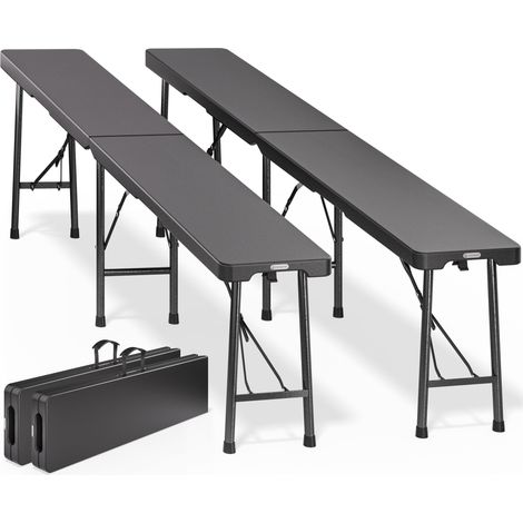 CASARIA® 2x Beer Benches Trestle Bench Camping Seating 8 People Garden Party Outdoor BBQ Charcoal Grey