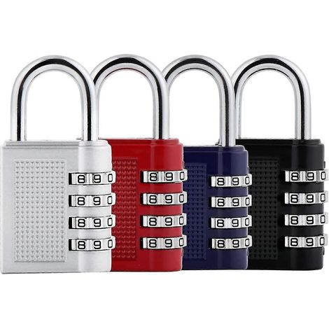 4 cadenas à combinaison à 4 chiffres, cadenas à combinaison de couleur étanche, lot de 4 (1/5)