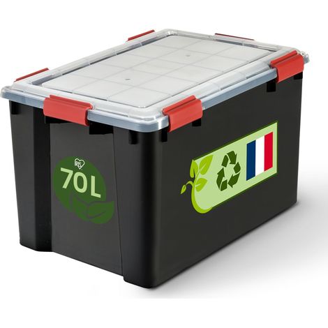 Boite Rangement Hermétique Plastique, 70L, Noir, Couvercle, Joint Etanche, Clips de Fermeture, Empilable, pour Exterieur, Garage, Vetement, Anti Poussiere, Sans BPA, WSB-70 (1/5)