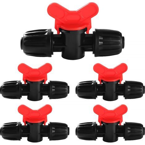 VooGenzek 5 Pièces 16mm Vanne Commutation D'Irrigation, Irrigation Pipe Valve Switch, Robinets de Verrouillage pour Système D'irrigation Goutte à Goutte, pour 16mm Tuyau, Noir (1/5)