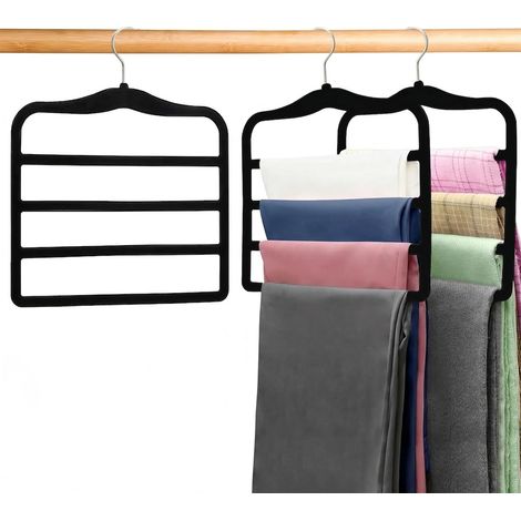 Set mit 2 Samt-Hosenbügeln – Mehrlagige, rutschfeste und platzsparende Kleiderschrank-Organizer für Jeans, Hosen und Schals – Die ideale Aufbewahrungslösung für kleine Studentenzimmer (1/5)
