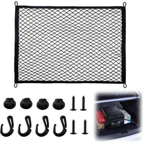 Filet de Rangement Coffre de Voiture, 80x60cm Poche en Filet Élastique en Nylon avec 4 Crochets pour La Plupart des Modèles (80x60) (1/5)
