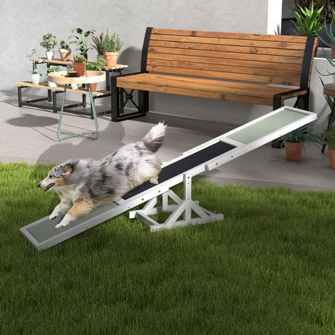 Balançoire d'agilité pour chien, dispositif d'entraînement antidérapant, 180 x 30 x 30 cm, gris et blanc