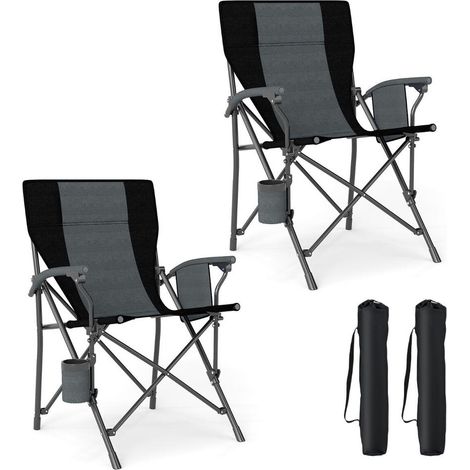 Tissu Oxford et structure X renforcée, lot de 2 chaises de camping pliantes avec porte-gobelet, pour jardin et plein air (1/4)