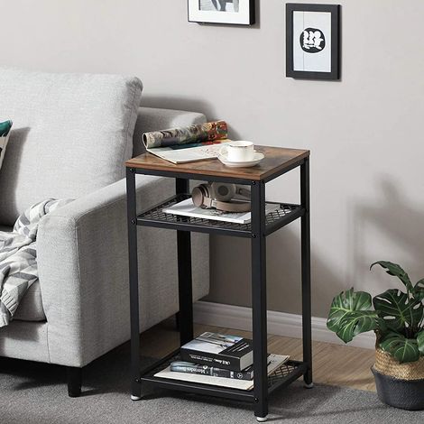Table d&039appoint Bill 35x45 2 tablettes - brun rustique/noir