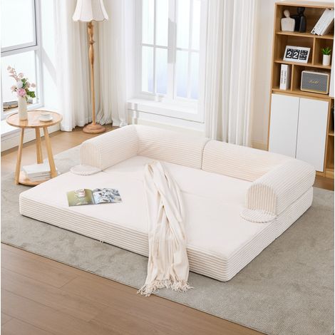 Canapé convertible 2 places en velours côtelé, convertible en lit au sol, gain de place – Dimensions : 190 x 78 x 65 cm (1/5)