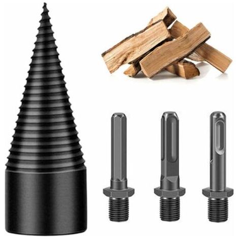 Accessoire pour une perceuse Forêt à bois de chauffage 3 pièces tige remplaçable carré rond hexagone 32mm tête pointue outils de coupe du bois pour perceuse électrique, Noir (1/5)