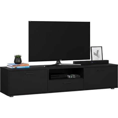 Dmora - Fernsehschrank Giaele, Ständer für Wohnzimmerfernseher, Niedriges Wohnzimmer-Sideboard, TV-Ständerbasis, 177x40 h38 cm, Schwarz