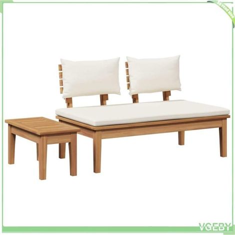 Banc de jardin - FAFEICY - 42006396 - Bois de teck massif - 110x70x66 cm - Crème et marron (1/5)