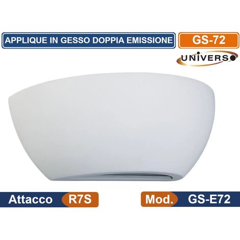 APPLIQUE MEZZA LUNA IN GESSO VERICIABILE CON DOPPIA EMISSIONE LUMINOSA FONDO IN VETRO OPACO 50W PORTALAMPADA R7S (1/4)