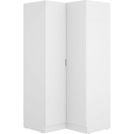 Befara – Armoire d'angle blanche avec portes battantes – Étagères réglables – Barre de suspension aluminium 77 cm – Dimensions 184x91x93 cm (1/5)