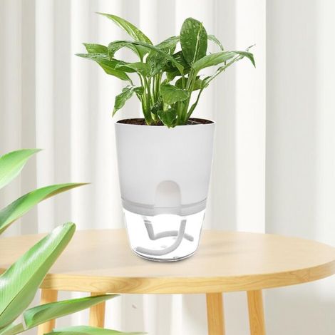 Pots de fleurs autonettoyants pour jardiniers occasionnels - adaptés à une utilisation intérieure et extérieure - lot de 3, blancs, diamètre 10,5 cm (1/5)