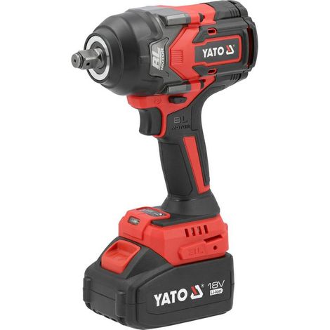 YATO, modelo YT-828071, Llave de impacto, ideal para apriete profesional de tornillos, batería 18V 4,0Ah, 1200Nm de par, motor potente, encastre 1/2"