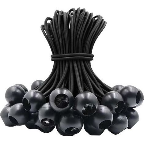 Tendeur élastique 60 pièces, tendeur en Caoutchouc avec Boule élastique pour tentes de bâche, bannière, Drapeau, Camping, pavillon (Noir) (1/5)
