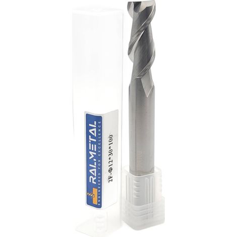 Fresa per alluminio VHM a 2 taglienti 12 x 30 x 100 mm 45 HRC (1/4)