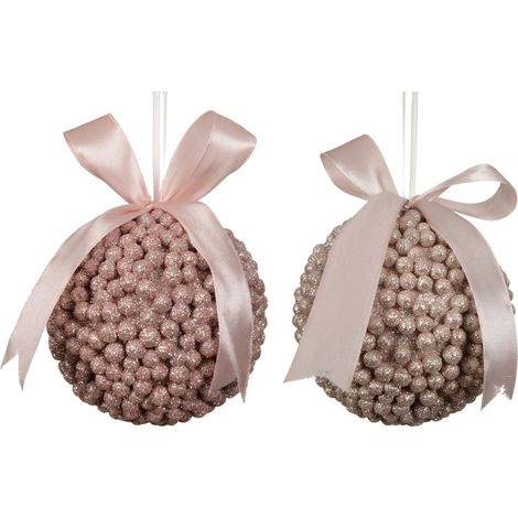 pallina di natale in foam glitter con fiocco D 8,8 cm rosa Peraga Christmas