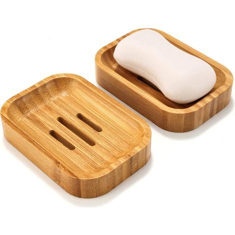 Lot de 2 Porte-Savon en Bambou en Bois Naturel pour Salle de Bain Cuisine Éponges Accessoires de Rangement (1/5)