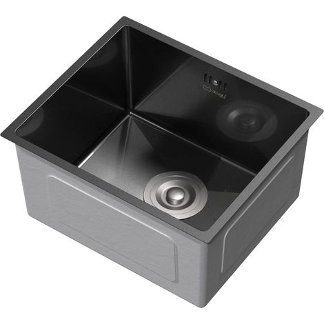 ML-Design Lavello da Cucina 34x40 cm Lavabo da Incasso Antracite Rettangolare in Acciaio Inox Lavello Sottopiano a 1 Vasca con Set di Scarico e Troppopieno Vasca Singola con Sifone Lavandino