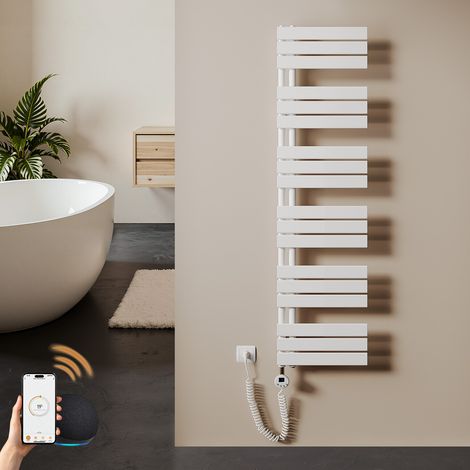 Sèche-serviette électrique 800 W, 1600 x 400 mm, thermostat WiFi, programmable, radiateur salle de bain blanc – S'AFIELINA (1/5)
