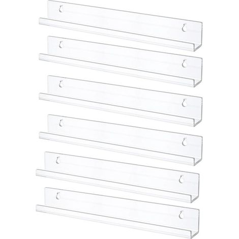 Étagères Flottantes pour Disques Vinyles, Lot de 6 Étagères Murales en Acrylique Clair 38 cm, Décoration pour Livres/Photos/Maquillage, Chambre, Salon, Salle de Bain, Rangement et Organisation (1/5)