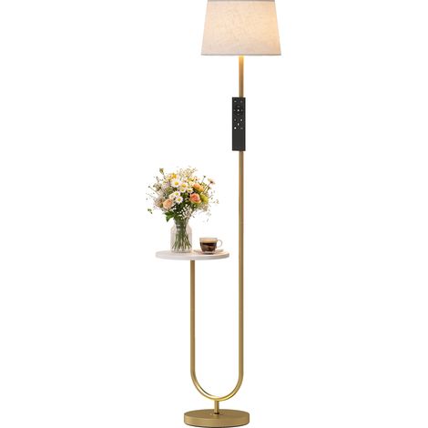 HOMCOM Modern Floor Lamp with Shelf, Dimmable Floor Lamp, Gold Tone (1/5)