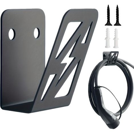 Support de câble - Support mural de 8 cm - Support mural pour câble de charge de voiture électrique - Support en métal robuste avec vis - Organiseur peu encombrant pour chargeurs EV dans le garage et (1/5)