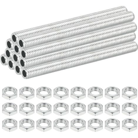 Tige Filetée Creuse M8 Filetage Fin pour Lampe en Acier au Carbone avec Écrou, 12 pcs 80mm Adaptateur de Filetage Tube Creux, Matériel Fixation pour Lampes, Placage de Zinc Blanc (1/5)