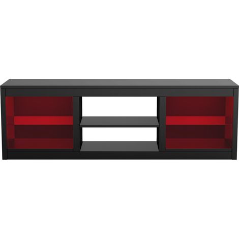 Parrot Uncle TV-Lowboard 168 cm, TV-Schrank für Fernseher bis 75 Zoll, mit 6 offenen Fächern und RGB-LED-Beleuchtung, Stauraum, Schwarz
