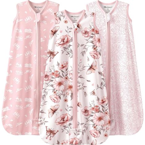 3 Paquets Gigoteuse d'été pour bébé 0,5 tog Turbulette 100% Coton Gigoteuse Respirante pour bébé(Pink,6-12 Mois) (1/5)