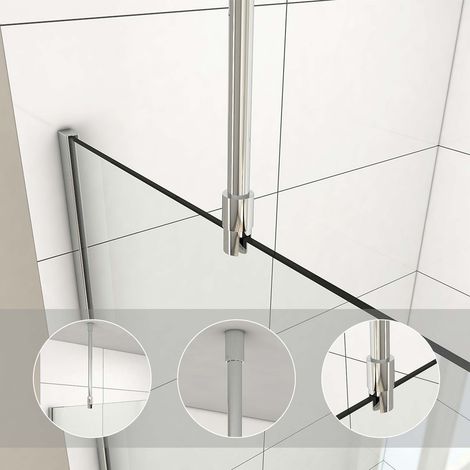 Heilmetz stabilisateur mural pour cabines de douche Stabilisateur pour verre - Convient au verre de 6-10mm - Barre de fixation ronde de 50cm en acier inoxydable, fixée au plafond (1 pièce) (1/4)