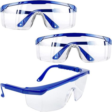 Lunettes de Sécurité,3 PCS Lunettes de Protection Anti-buée Cadres Bleus Lunettes UV Protection pour Enfants Adultes avec Lentilles PC et Plus Epaisses pour Activités de Plein Air (1/4)