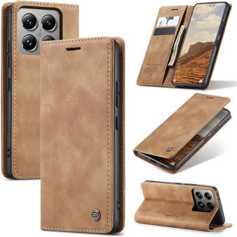 Etui Flip - Cuir Synthétique - Xiaomi 14T Pro 5G - Support Réglable - Portefeuille Intégré - Fermeture Magnétique - Brun - 1 Pièce (1/5)
