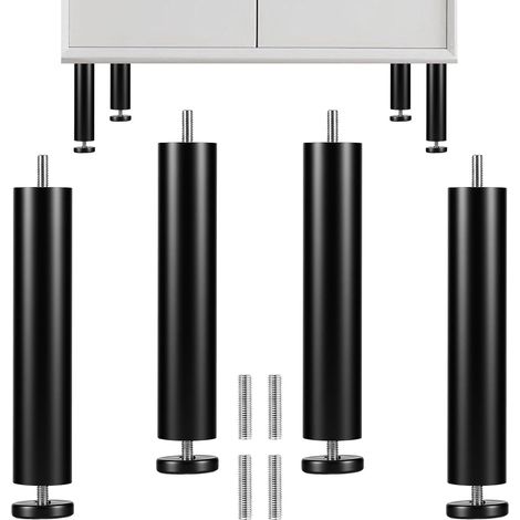 4 Pieds De Meuble Réglables, Pieds de Meuble Noirs de 20cm, Pieds de Canapé en Alliage D'Aluminium RéGlables en Hauteur de 0 à 8mm avec Filetage M8 pour Chaises, Lits et Armoires (1/5)