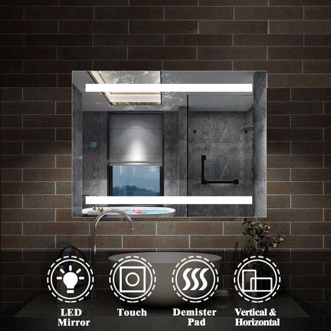 Acezanble 500x700 Illuminated Bathroom Mirrors with Demister Pad,LED Lights,IP44,Touch Sensor Switch (1/5)