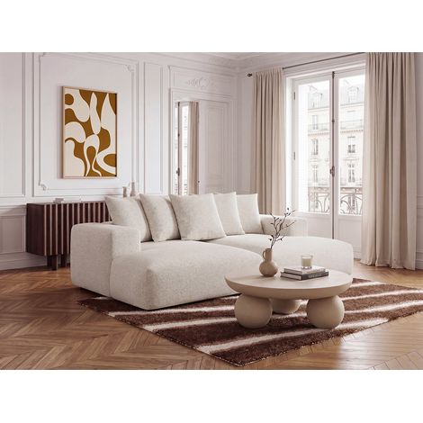 BOBOCHIC - Canapé droit fixe 4 places VOLTAIRE assise profonde tissu chiné   Blanc (1/5)