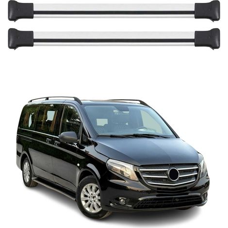 OMAC Barres de toit en aluminium pour Mercedes Viano Vito W638 W639 W447 1996-2026 – TÜV / DIN 75302:2019 – Charge max 75 kg – 2 barres Argent (1/4)
