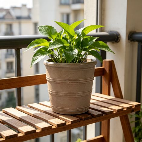 VVBV Pot de fleurs en céramique, Ø 32 cm, fait main, résistant au gel, trou de drainage, finition brillante, Bleu (1/5)