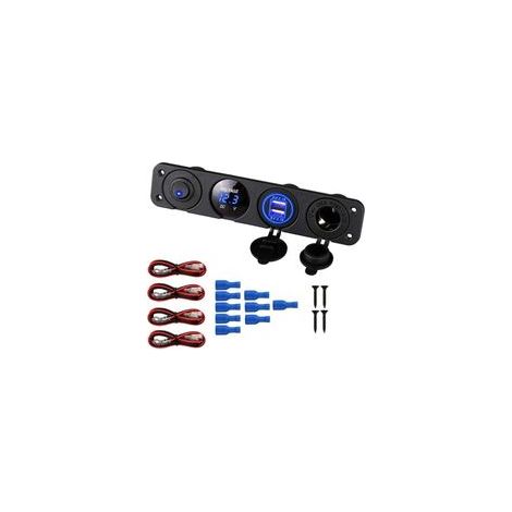 Panneau de commande marin 4 en 1, chargeur double prise USB 12 V 4,2 A avec voltmètre LED et allume-cigare (1/4)