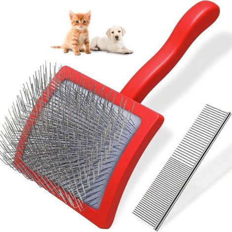 Grande brosse pour chat, peigne professionnel pour chat, manche ergonomique, brosse pour chien à poils longs, élimine efficacement le sous-poil et les nœuds, convient aux chiens et chats à poils longs (1/5)