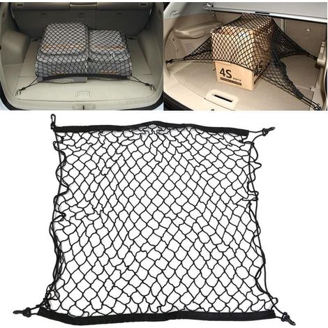 Netz-Aufbewahrungsnetz, 70 70 cm, Auto-Aufbewahrungsnetz, dehnbares elastisches LKW-Netz, Netzteiler, Sicherheitsbarriere, Nylon-Kofferraum-Organizer mit 4 Haken