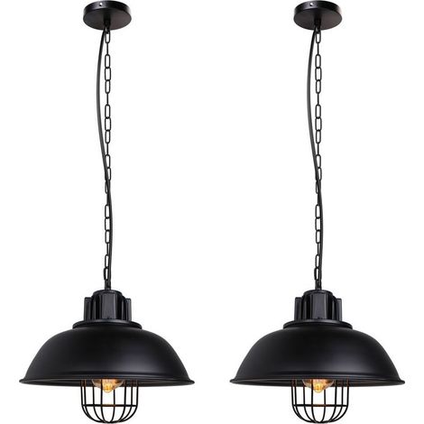 2X Suspension Luminaire Rétro Lampe À Suspension En Fer Métallique Plafonnier Vintage D'Intérieur Noir Pour Café Bureau Bar Club Ø33CM (1/5)