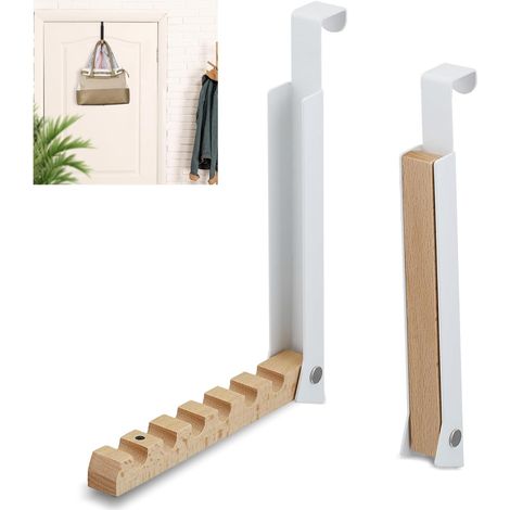 Vestiaire de Porte, 2 Crochets de Porte Pliables, Crochet Pliant, Cintre pour 6 Cintres, Cintre à Vêtements pour Suspendre, Crochet Pliant pour Feuillure de Porte de 2 cm, Blanc (1/4)