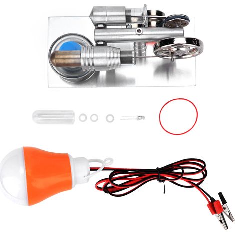 Moteur Stirling argenté en forme de T, micro-générateur à air chaud, modèle de moteur à vapeur miniature (1/5)