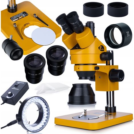 Microscopio trinocular HQ StereoSet Pro 7-45x TrinoZoom con lente Barlow de 0,5x e iluminaci贸n LED 56D  Para inspecci贸n, soldadura y servicio de electr贸nica  Aumento de 7 a 45x  Salida para tercera c谩