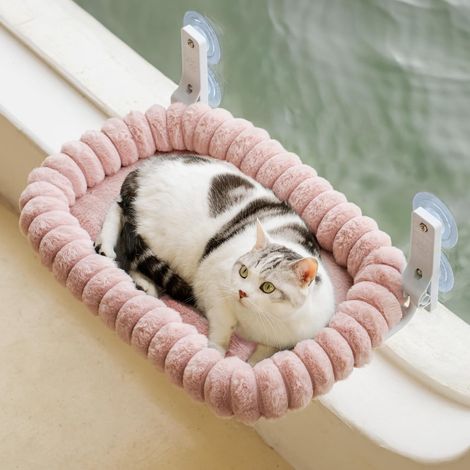Elegant Hamac pour Chat Pliable - Hamac Chat Fenetre avec réversible et Lavable lit pour, lit de fenêtre Supporte jusqu'à 18kg (Rose, M) (1/5)