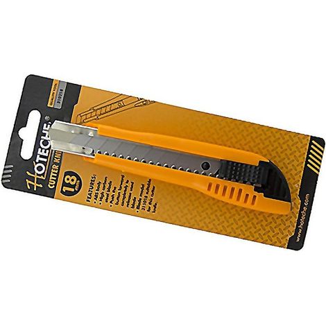 HOTECHE cutter manual standar 18 mm blister , Cutter tipo Estándar de 18 mm. - Cuerpo de abs,hoja de acero carbono. - Tamaño 18 cm. - Naranja y negro. - Botón de ajuste de salida d (1/3)