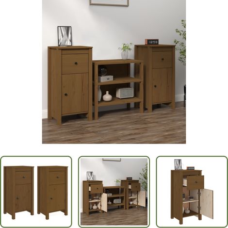 vidaXL Buffet marron miel - Buffets 2 pcs Marron miel 40x35x80 cm Bois massif de pin (1/5)