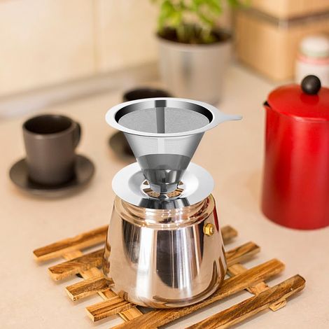 Kaffeefilter, Edelstahl Kaffeefilter, Kaffeefilter, Filter für die manuelle Kaffeezubereitung, wiederverwendbar und leicht zu reinigen (1/3)