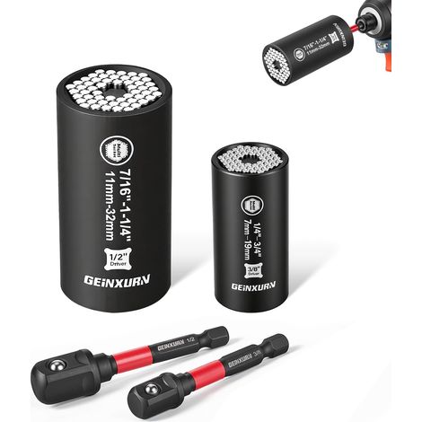 4-teiliges Universal Douille Set, 3 Universal Multi Cr-v Douille (7-19 mm), 1 Sechskant Adaptateur 3/8" für Schrauben, Muttern (1/5)
