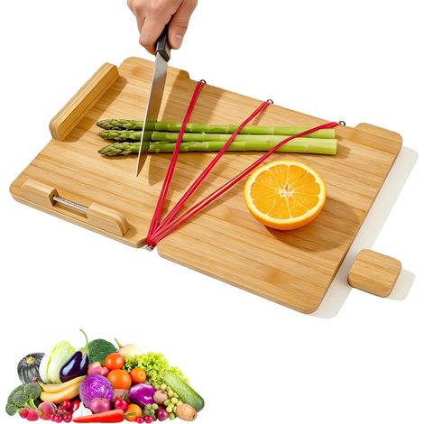 Tabla de cortar, material de bambú, diseño antideslizante, color naranja. (1/2)